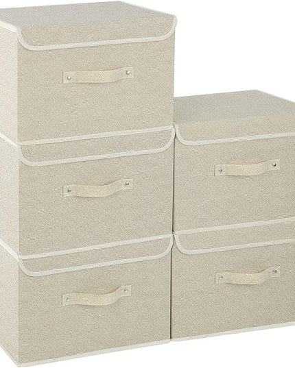 Fabric Storage Bins Cube Organizers with Flip-Top Lid and Handles,Storage Boxes for Organizing Home,Office,and Closet,Grey and Beige,5 Pack 13 X 9.1 X 7.9 in