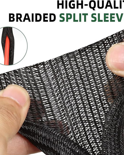Split Wire Loom Tubing, Cable Protector Sleeve, Braided Cable Management for TV/Computer/Home Theater/Engine Bay, Cord Protectors from Pets No Chew (Black, 1.26"-25ft)