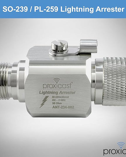 Proxicast Coaxial Lightning Arrester/Suppressor with PL-259 & SO-239 (M/F) Connectors - Pro-Grade Coax Cable Surge Protector for HF, VHF, UHF, CB, Ham, Two-Way Radio and Other Antennas (ANT-234-002)