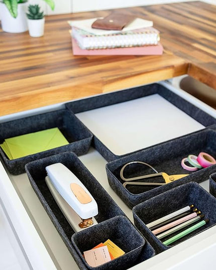 Three by Three Seattle Felt·Like·It! Felt Bins for Office, Crafts, Classroom, Living Room, Bedroom: Charcoal, Set of 8