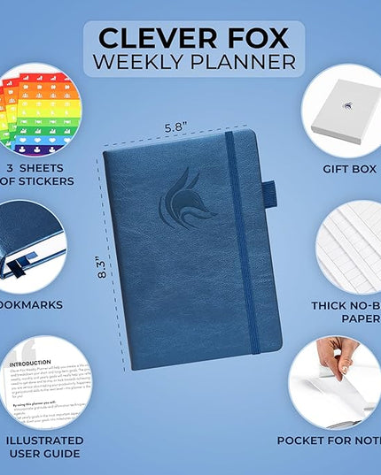 Clever Fox Planner – Undated Weekly & Monthly Planner for Productivity, Time Management & Goals – Organizer Journal – A5 (Mystic Blue)