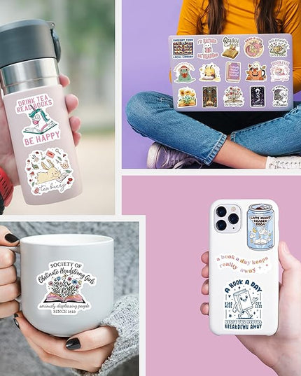 300 PCS Book Stickers for Kindle, Bookish Sticker Pack Reading Glitter Waterproof Vinyl Decals for Laptop, Ebook Readers, Water Bottles, Phone, Journal, Scrapbook, No Repeats (Holographic)
