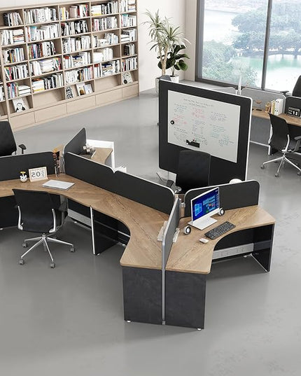SAINTCY 3 Person Office Cubicle Desk Workstation with Drawers & Built-in Power Outlets, Adjustable Wall Partitions, Layouts for Startups and Modern Workspaces