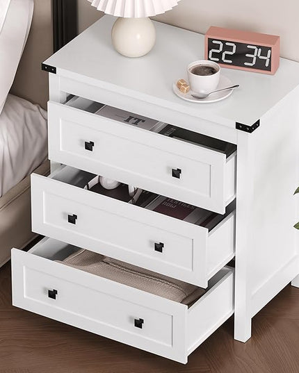BORNOON 3-Drawer Dresser, Small Wooden Chest of Drawers with Metal Knobs, Water-Resistant Top, Storage Organizer with Anti-Tip Kit for Bedroom, Nursery, Living Room