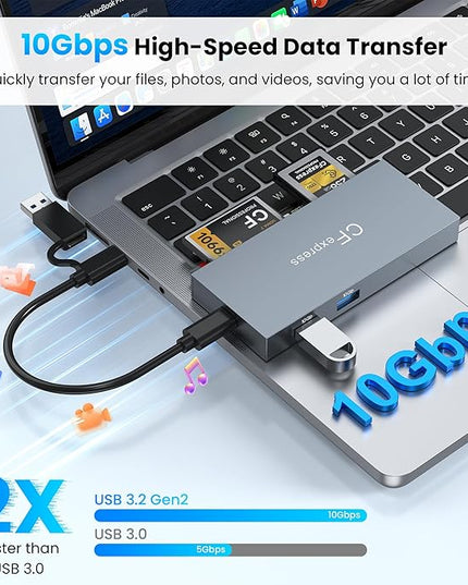 8-in-1 CFexpress Type B Card Reader, USB-C & USB-A Multi Memory Card Reader Adapter with Dual 10Gbps USB3.2 Ports for Type B CFexpress/CF/XD/MS/TF/SD, Compatible with Windows/Mac OS/Linux/Android,Grey