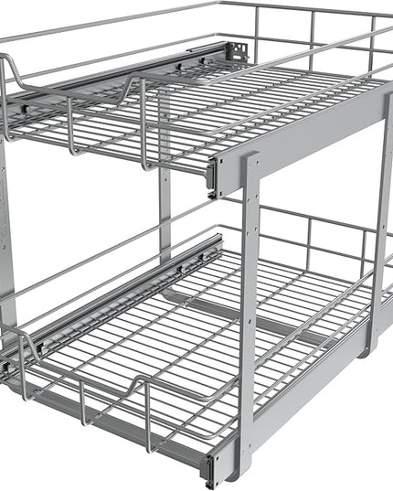 2 Tier Pull Out Cabinet Organizer 15" W X 22" D, Slide Out Drawers For Kitchen Cabinets, Pull Out Drawers For Cabinets Capacity Heavy Duty Caddy, Cabinet Pullout Shelves Chrome-Plated,Bathroom Pantry | Slide Out Drawers, For Kitchen Cabinets, Heavy Dut...
