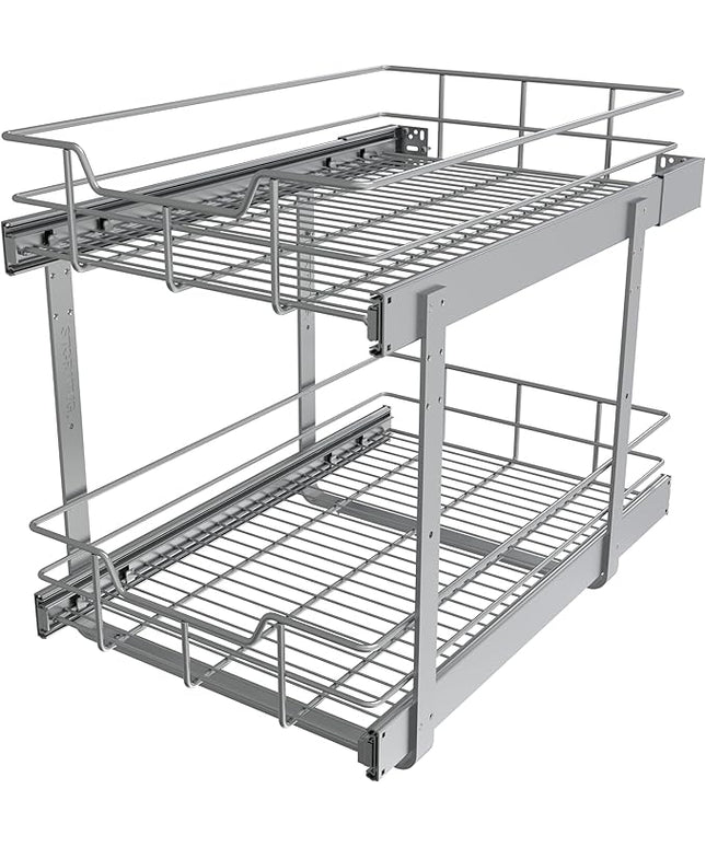 2 Tier Pull Out Cabinet Organizer 15" W X 22" D, Slide Out Drawers For Kitchen Cabinets, Pull Out Drawers For Cabinets Capacity Heavy Duty Caddy, Cabinet Pullout Shelves Chrome-Plated,Bathroom Pantry | Slide Out Drawers, For Kitchen Cabinets, Heavy Dut...