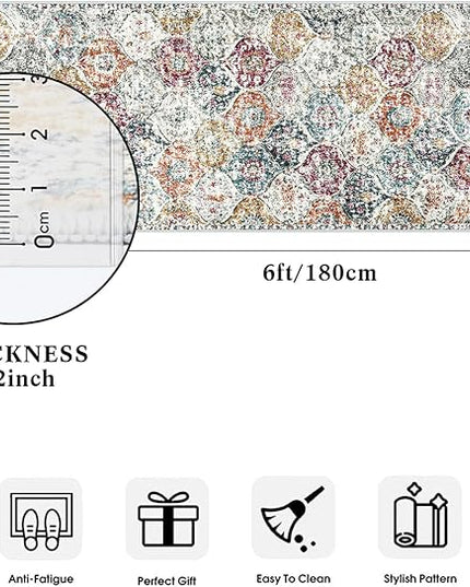 Lahome Moroccan Trellis Hallway Runner Rug, 2x6 Kitchen Runner Rugs Non Skid Washable, Vintage Laundry Room Rug Ultra-Thin Long Carpet for Bathroom Bedroom Entryway, Aqua/Multi
