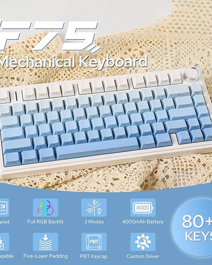 EPOMAKER x Aula F75 Gasket Mechanical Keyboard, 75% Wireless Hot Swappable Gaming Keyboard with Five-Layer Padding&Knob, BT/2.4GHz/USB-C, RGB (Blue Gradient, LEOBOG Reaper Switch)