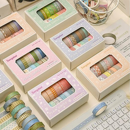 Songdao 20 Rolls Basic Washi Tape Set Japanese Arts Adhesive Tapes Simple Patterns Decorative Masking Tape Sets for Craft, Kids, Scrapbook, DIY, Gift Wrapping (Style Five)