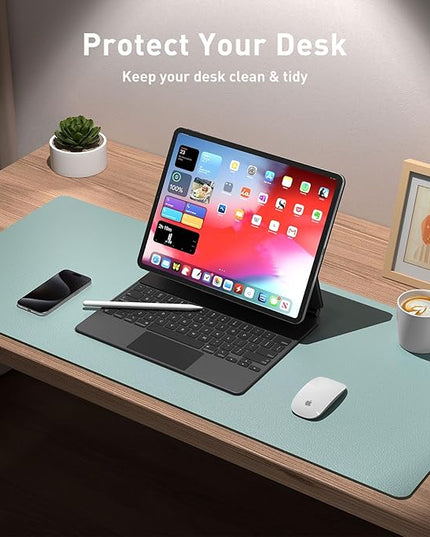 Aothia Leather Desk Pad Protector, Mouse Pad, Office Desk Mat, Non-Slip PU Leather Desk Blotter, Laptop Desk Pad, Waterproof Desk Writing Pad for Office and Home (23.6" x 13.7", Light Blue)