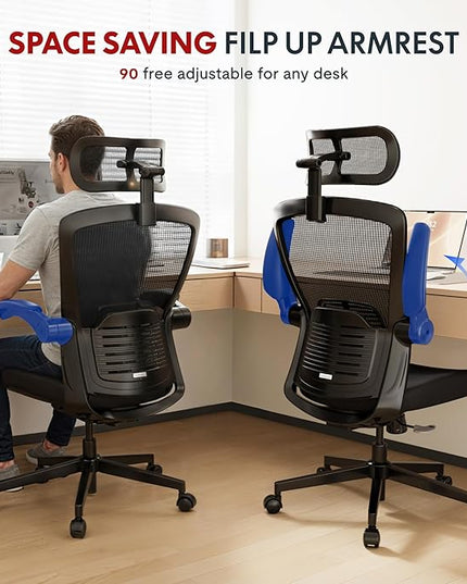 FLEXISPOT OC3-Pro Cloud Ergonomic Office Chair for Big and Tall Black, High Back Office Chair with Flip-up Arm/8-Level Lumbar Support, Foam Seat Cushion, Chairs for Home Office Studying Gaming, Black