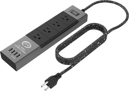 Power Strip Surge Protector by Artix NRGPower C500, Aluminum with Scratch-Proof Rubber Protective Outlets, 4 Outlets and 4 USB Ports, iSmart Technology Charging Station (Black & Gray)