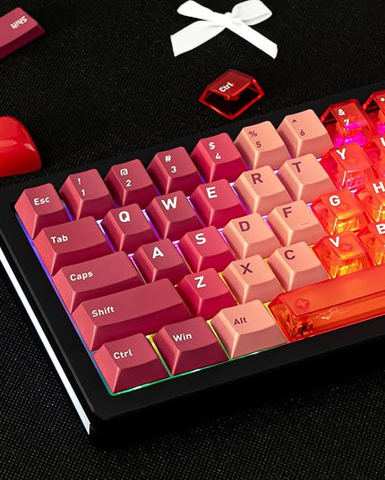 PBT/PC Material Keycaps 160 Keys, Gradient Red Clear keycaps, Cherry Profile Key caps Red Crystal keycap Set, Custom Key caps Compatible with 60%/65%/75% Mechanical Keyboards