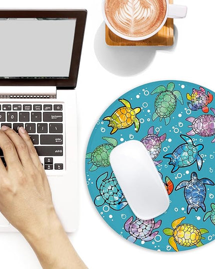 Sea Turtles Round Mouse Pad,Funny Small Mouse Pad with Non-Slip Rubber Base,Mouse Mat,Home Office Decor Desk Accessories,8.7inch Round Mouse Pad 2
