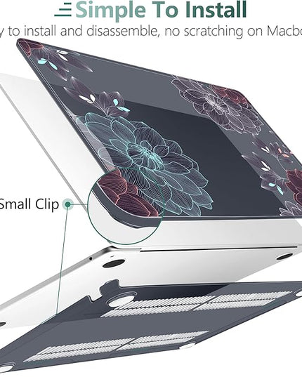 DONGKE for M4 MacBook Air 13.6 Inch Case 2025 2024 2023 2022 Model A3240 A3113 A2681 M3 M2 Chip, Plastic Hard Shell Case Cover with Touch ID for MacBook Air 13 Inch M4 - Dahlia Flowers