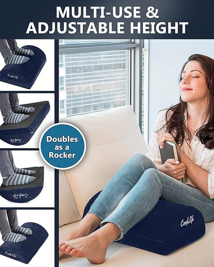 ComfiLife Foot Rest for Under Desk at Work – Adjustable Height Memory Foam Foot Stool for Under Desk, Office Chair & Gaming Chair – Ergonomic Footrest for Back & Hip Pain Relief (Navy)