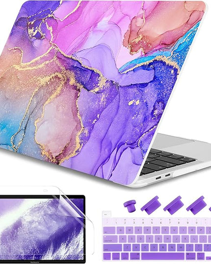 DONGKE Compatible with MacBook Pro 13 inch Case 2024 2023-2020 Release A2338 M2/M1 A2251 A2289 with Retina Display & Touch ID, Plastic Hard Shell & Keyboard Cover & Screen Film - Fluid Art X255