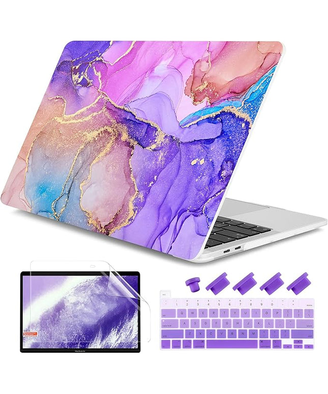 DONGKE Compatible with MacBook Pro 13 inch Case 2024 2023-2020 Release A2338 M2/M1 A2251 A2289 with Retina Display & Touch ID, Plastic Hard Shell & Keyboard Cover & Screen Film - Fluid Art X255