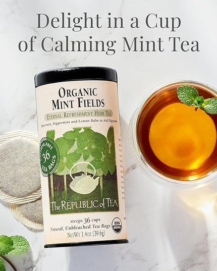 The Republic of Tea – Organic Mint Fields Herbal Tea Bags, Caffeine Free, 36 Servings