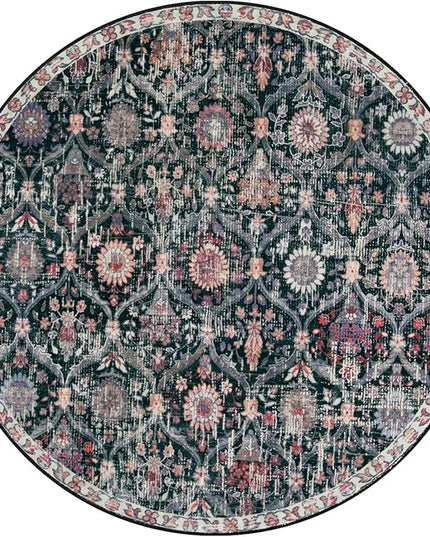 Lahome Moroccan Trellis Round Area Rugs, Washable Small Round Rug 3ft Non-Slip, Soft Vintage Ultra-Thin Circle Carpet for Bedroom Entryway Kitchen Laundry Bathroom, Black/Multi