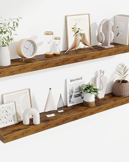 Fun Memories Floating Shelves 48 Inch, Extra Large Wood Shelf Set of 2, Hanging Wall Shelves for Bathroom, Living Room, Kitchen, Bedroom, Rustic Brown