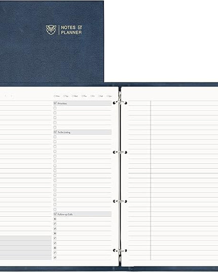 EMSHOI Undated Daily Planner 9.2" X 12", A4 To Do List Notepad, 240 Pages Ring Binder Planner Hardcover Leather Notebook for Work Business Meeting, with Yearly Schedule, Habit Tracker, Blue