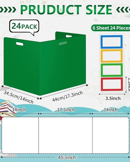 24 Pcs Desk Dividers for Students Classroom Plastic Privacy Folders Green Test Dividers for Students Desks Trifold Privacy Panel Partitions for School Teacher Supplies (24pcs Green)