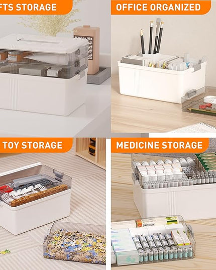 Citylife 3-Tier Medicine Cabinet Organizer,Medicine Cabinet First Aid Kit with Handle,Portable Multi-Purpose Storage Box Suitable for Family Emergency,Home,Travel,White