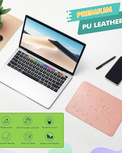 PU Leather Mouse Pad with Stitched Edge Micro-Fiber Base - Non-Slip Waterproof, 8x11Inch (Light Pink)