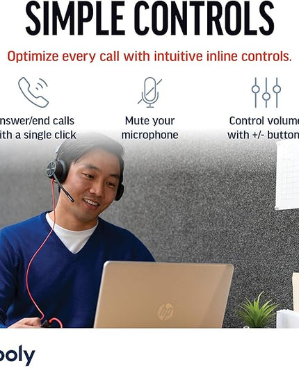 Poly Blackwire 8225 Premium Wired Headset (Plantronics) – Active Noise Canceling – Hi-fi Stereo - Connect to PC/Mac - Works w/Teams, Zoom - Amazon Exclusive