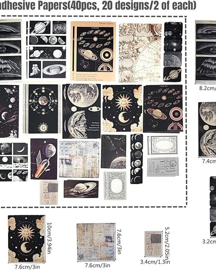 Esweny 100 PCS Vintage Ephemera Pack Journaling Scrapbooking Supplies Scrapbook Sticker Paper Kit for Junk Journal Planners Collage Craft Notebooks Decoupage Album (Space)