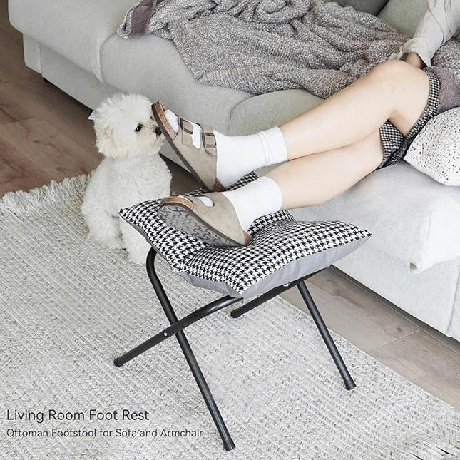 Foldable Foot Rest Stool for Under Desk or Sofa - Office Footrest Ottoman, Portable Leg Rest for Home & Office (Houndstooth)