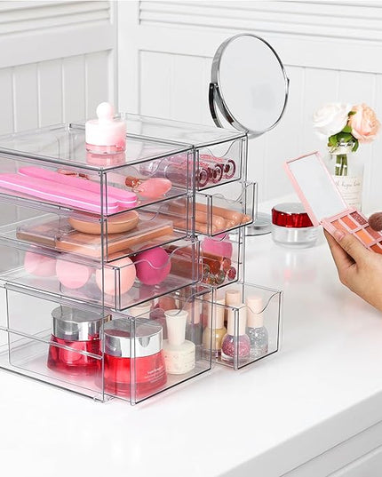 Vtopmart Acrylic Organizer with 8 Drawers, Desk Organizers and Accessories, Clear Makeup Organization, Dustproof Storage Drawers for Office Art Craft Supplies