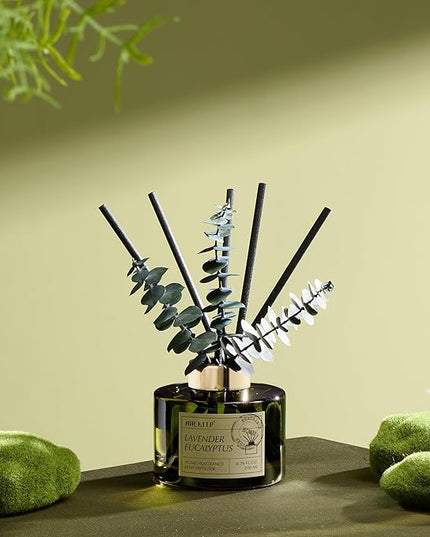 Airkeep Reed Diffuser Set with 6.76 fl oz Lavender Eucalyptus Scent Essential Oils and 3 Leaves & 8 Diffuser Sticks,Bathroom Shelf Decor & Air Freshener, House Bedroom Office Decor & Gifts
