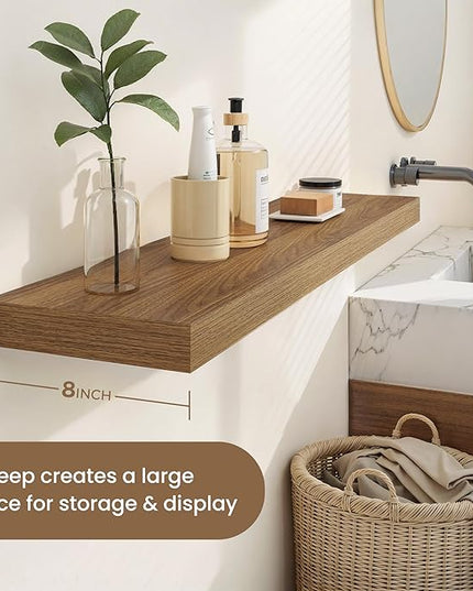 Dreamland 36 Inches Floating Shelves for Wall, 8" Deep Long Floating Shelves Set of 2, Large Display & Storage Shelf, Wall Shelf for Bathroom Bedroom Living Room Kitchen Office, Walnut