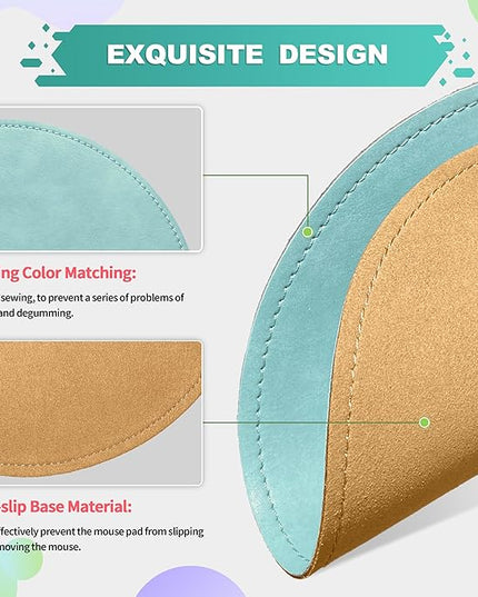 Mouse Pad，Round Mouse Pad，PU Mouse Pad，Leather Mouse Pad with Stitched Edge Micro-Fiber Base with Non-Slip Waterproof，Mouse Pad for Computers，Laptop，9 x 9 Inch (Light Blue)