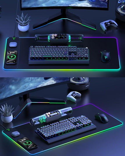 TopMade RGB Gaming Mouse Pad with 15W Wireless Charging, 31.5” x 15.8” XXL Large Desk Mat Home Office Keyboard Pad for Desk, Waterproof Mousepad with 4 Light Modes & 11 RGB Colors, Classic Black