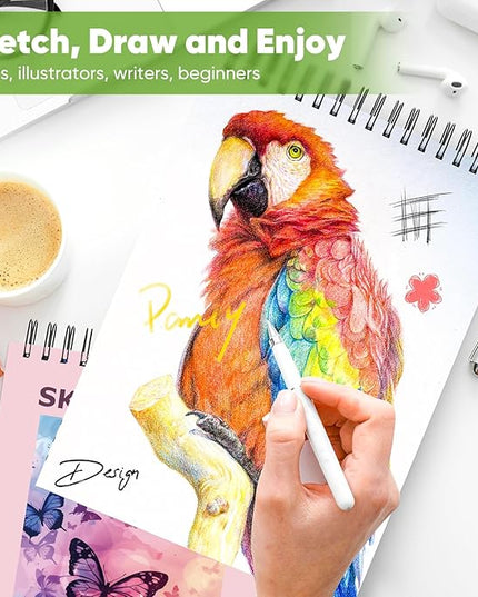 Soucolor 9" x 12" Cute Sketch Book, Aesthetic Cute Preppy Stuff School Supplies, 1-Pack 100 Sheets Spiral Bound Girls Sketchbook, (68lb/100gsm) Acid Free Drawing Book Paper Sketching Pad