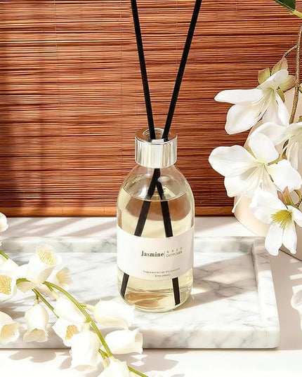 Clesh Reed Diffuser Set, 6.7 oz Jasmine Scented Diffuser with Sticks, Home Fragrance Reed Diffuser for Bathroom Shelf Decor