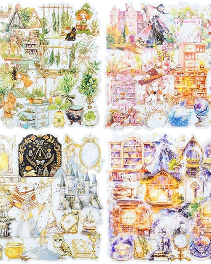 AuriicLeaf Magic-Themed PET Sticker Set, 80PCS Fantasy Adventure Stickers for Scrapbooking, Journaling, DIY Crafts, and Art Supplies