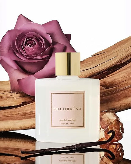 Cocorrína Premium Reed Diffuser Set with Preserved Baby's Breath & Cotton Stick Sandalwood Rose | 6.7oz Scent Fragrance Oil Diffuser for Bedroom Bathroom Home Décor