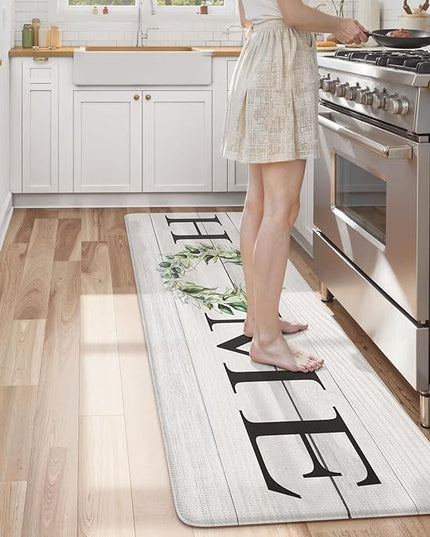 KIMODE Kitchen Mats Cushioned Anti Fatigue 24" x 59", Farmhouse Kitchen Rugs Runner Stain Resistant, Wide Ergonomic Standing Long Non Slip Waterproof Kitchen Floor Mat for Sink Laundry, White