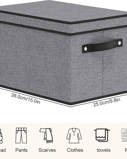 Foldable Storage Bins with Lids, 15 x 9.8 x 8.3 Inch Storage Boxes with Handles, Fabric Closet Organizers for Wardrobe, Gray, 3-Pack