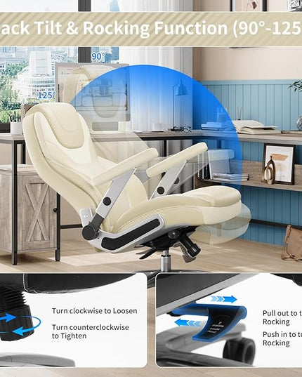 Big and Tall Office Chair with 5D Arms, 600lbs Fabric & PU Leather Heavy Duty Desk Chair, Adjustable Lumbar Support & Height, Tilt Function, High Back Ergonomic Executive Computer Chair