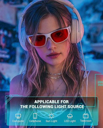 TIJN Sonia Sleep Glasses for Blue & Green Light Blocking,Red Lens with Dual AR Coating,Wraparound Frame for Gaming Screen