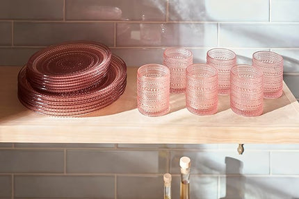 Fortessa Jupiter Hobnail Glass, 10.5" Dinner Plate (Set of 4), Pink