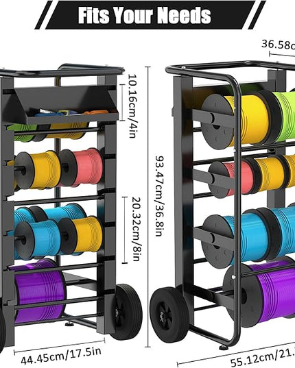 Tredre Wire Spool Rack, Heavy Duty Cable Holder with 11 Rods – Mobile Multi-Spool Wire Rack Dispenser with Wheels and Storage Box for Efficient Workplace Cable Management (Black)