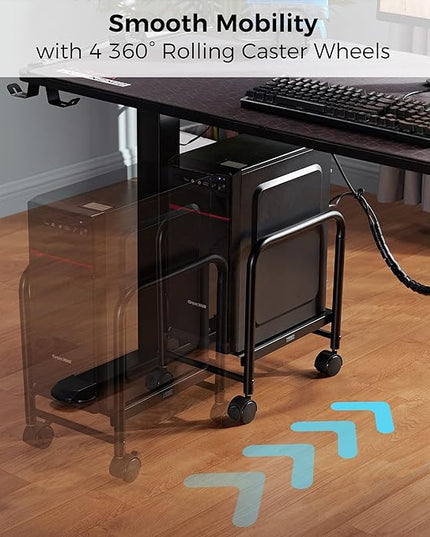 EUREKA ERGONOMIC Computer Tower Stand, Height Adjustable PC Stand for Under Desk, Mobile Rolling CPU Holer with 360° Locking Caster Wheels, Desktop Tower Cart on Floor, Desk Accessories, Steel, Black