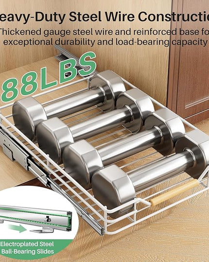 Pull out Cabinet Organizer, 12"W X 21"D, Heavy Duty Smooth Sliding Under Cabinet Shelves for Pots and Pans, Full-Extension Roll out Drawers, Slide out Organization for Home Kitchen Pantry, White